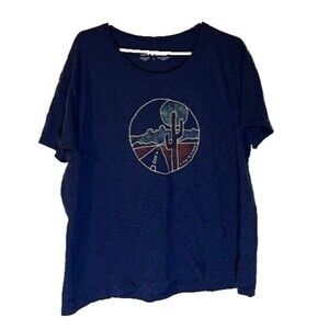 Life is Good Tee L  Blue Southwest Cactus Graphic Normcore Minimalist Casual